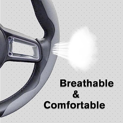 Image of AutoBizarre Car Anti Skid Non Slip Grey Leather Steering Wheel Grip Covers Decoration Universal for All Cars - Set of 2 pcs