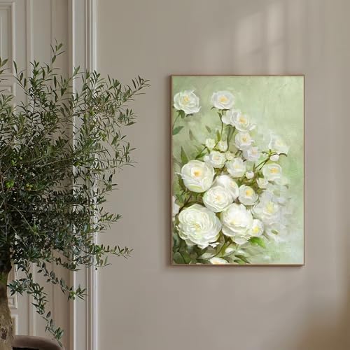 Décoration murale moderne toile fleur rose 40x60cm style crème tableau abstrait