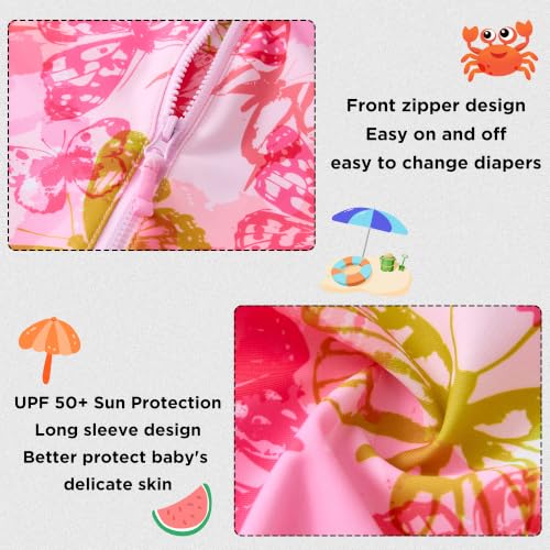 Image of Baby Girls' One Piece Swimsuit Long Sleeve Rash Guard Swimwear