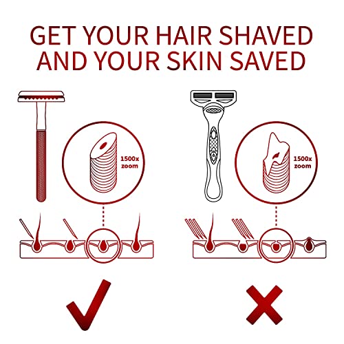 Image of Bambaw Single Blade Double Edged Safety Razor with 5 Blades, Durable Metal Razor for Men & Women, Reusable & Plastic Free Double Edge Safety Razors for Men - Red