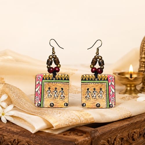 Image of Handcrafted Artistic & Tribal Earrings Collection for Women - Bohemian, Floral, Wooden & Ethnic Statement and Stud Designs