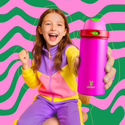 Image of Meoky 2 Pack 18 oz Insulated Kids Water Bottle for Gym | 2-in-1 Straw and Spout Lid, Leak Proof, Stainless Steel, Fits in Car Cup Holder, BPA-Free, All the Berries & Starry Lilac