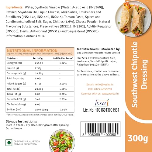Image of Veeba Chipotle Southwest Dressing, 300 g & Cheese & Chilli Sandwich Spread, 250 g - Pack of 6