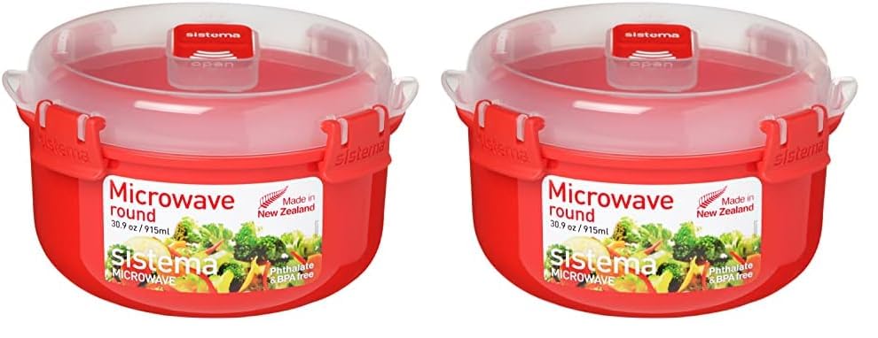 Sistema polypropylene round microwave 0.915 kitchen container,Red (Pack of 2)