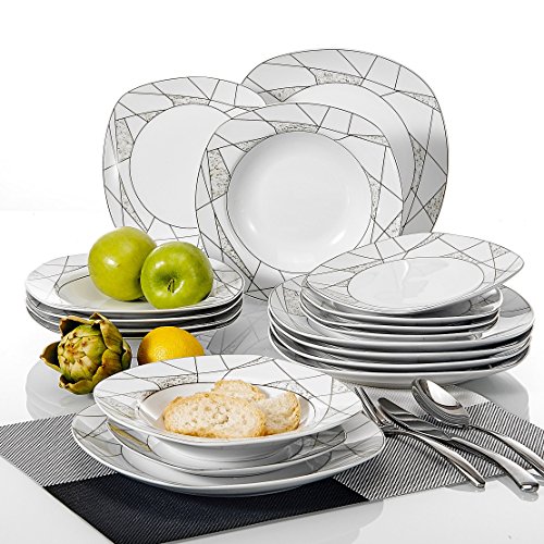 Veweet Tafelservies 'Serena', porselein 18-delig, met 6 dessertborden, diepe borden en platte borden, bordenset voor 6 personen, voor restaurants of gezinnen - Image 5