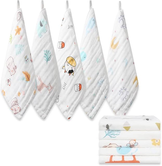 Norinori Baby Washcloths Muslin Cloths - Muslin Squares hanky Soft Reusable Newborn Face Towels 10Pack 100% Cotton 10"X10" 6Layers Baby Wash Cloths for Boys Girls Great Shower Gift