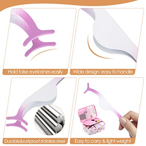 SENXILLER Eyelash Comb Metal Teeth and Folding, False Eyelash Applicator Tool Extension Tweezers Remover Clip Tweezers Nipper (Purple & Orange)