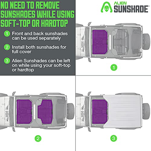 Alien Sunshade Jeep Wrangler Jku (2007-2018) – Front & Rear Mesh Sun Shade For Jeep Jk Unlimited - Blocks Uv, Wind, Noise - Bikini Jkini Top Cover For Sport, Sport S, Sahara, Rubicon (Purple) #TOP4
