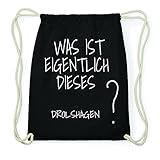 100% Baumwolle JOllify DROLSHAGEN Hipster Turnbeutel Tasche Rucksack aus Baumwolle - Farbe: schwarz – Design: was ist eigentlich - Farbe: schwarz