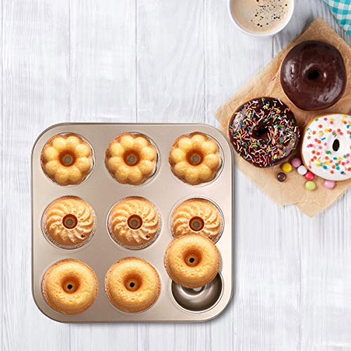DricRoda 9 Cavity Donut Baking Pan, Non-Stick Donut Baking Tray, Doughnut Maker, Carbon Steel Bagels Mold, Donut Cake Pan for Cake Biscuit Baking (9 - Cavity)