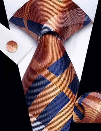 Image of YourTies Striped Plaid Ties for Men Silk Formal Necktie Set