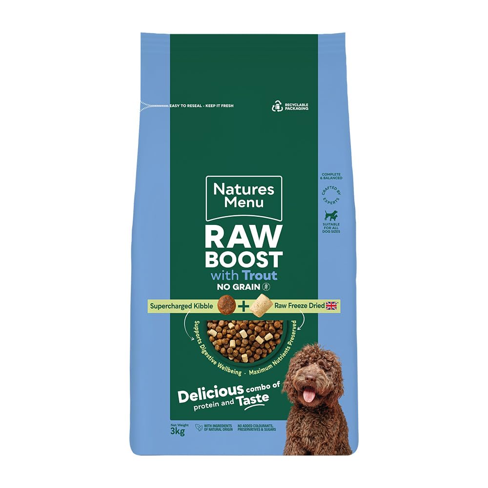 Natures Menu Raw boost No Grain Dry Food for Dogs with Trout - 3kg