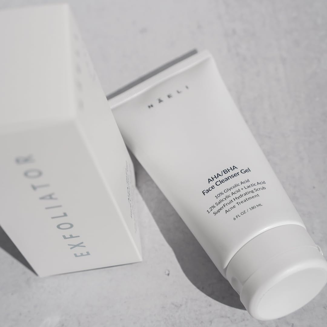 NAELI AHA/BHA Exfoliating Face Wash - 10% Glycolic Acid & Salicylic Acid Cleanser, Anti Aging Acne & Wrinkle Reducing Facial Exfoliant, Pore Minimizer & Brightening Gel, 6 oz