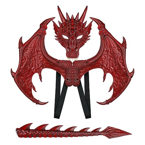 Anbaby Dragon Costume Set - Dress-up Kit with Mask, Wings, and Tail(Red Set)