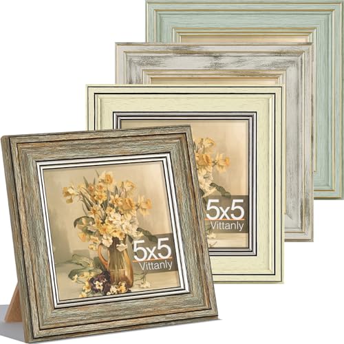 Vittanly 5x5 �ʐ^�t���[�� 4���Z�b�g �ǂ���p�̃r���e�[�W�t�H�g�t���[�� 5x5�C���`�̎ʐ^��\�� �f�p�Ȕ_�Ƃ̉Ƃ̑��� �}���`�J���[