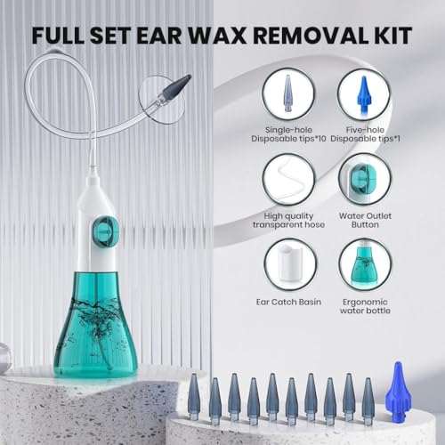 Image of HANNEA Ear Cleaning Spray Kit, Ear Wax Removal Tool with Water Bottle, Safe & Gentle Ear Irrigation Cleaner Tool for Adults & Kids, Reusable Ear Care Cleaning Set with Nozzle & Cup
