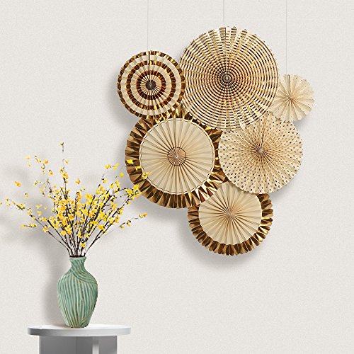 Golf 8Pcs Gold Paper Fans Flower Hanging Banner For Birthday Wedding Engagement Bridal Shower Baby Shower Bachelorette Holiday Celebration Party Decorations #TOP2