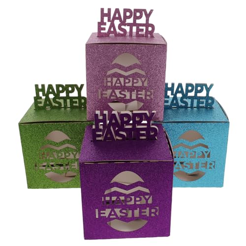 TOYANDONA 4 cajas de papel para dulces de Pascua: contenedor para dulces | Cajas decorativas para galletas con forma de huevo de Pascua para fiestas navideñas