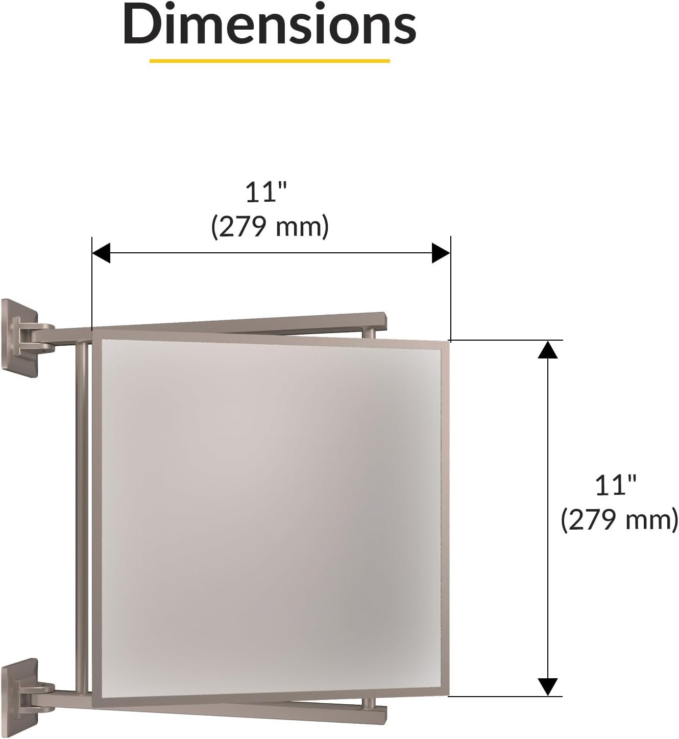 BRIXWELL Pivot-N-Vue Double Hinged Mirror Square, Tubular Steel with Silver Brazed Joints, Brushed Nickel Finish, 11" Width x 11" Height, 10" Extendable Arms, Adjustable Wall Mount Bathroom Mirror