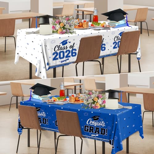 Graduation Tablecloth Blue and White Graduation Decorations Gongrats Grad Tablecloth 2026 Graduation Decorations Class of 2026 Table Covers Blue Graduation Table Cloths for Graduation Party Supplies by YTGUVBK - Used condition - Image 2