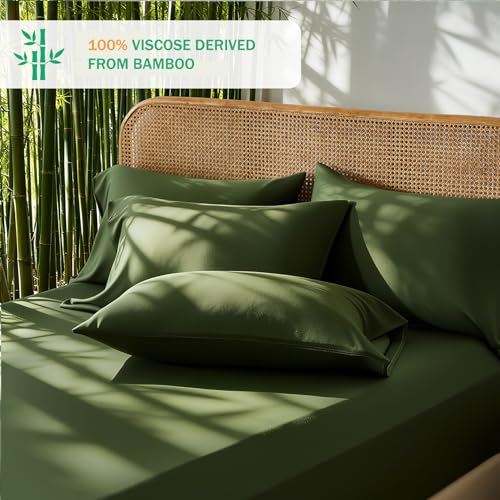 Image of 100% Viscose Derived from Bamboo Sheet Set, Natural Breathable Moisture-Wicking for Hot Sleepers, 18 inch Deep Pocket, 4 Piece
