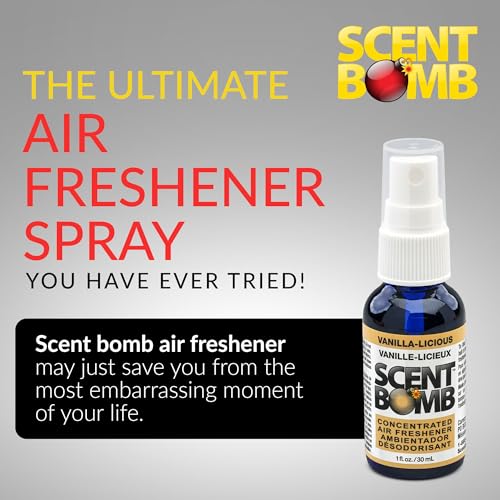 Image of Scent Bomb Air Freshener Spray, Long-Lasting Odor Eliminator - Effective Deodorizer for Home & Car, Fresh Room Spray for Kitchen, Bathroom & Smell Neutralizer - 1 oz Pack of 4, Vanilla-liscious Scent