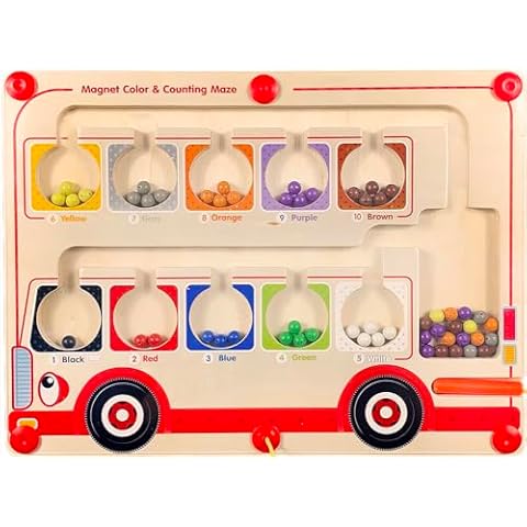 COOLJOY Magnetic Color & Number Maze, Wooden Montessori Color Matching Learning Counting Puzzle, Fine Motor Skills Toys for 3-5 Years Old Kids Boys Girls Toddlers Cover