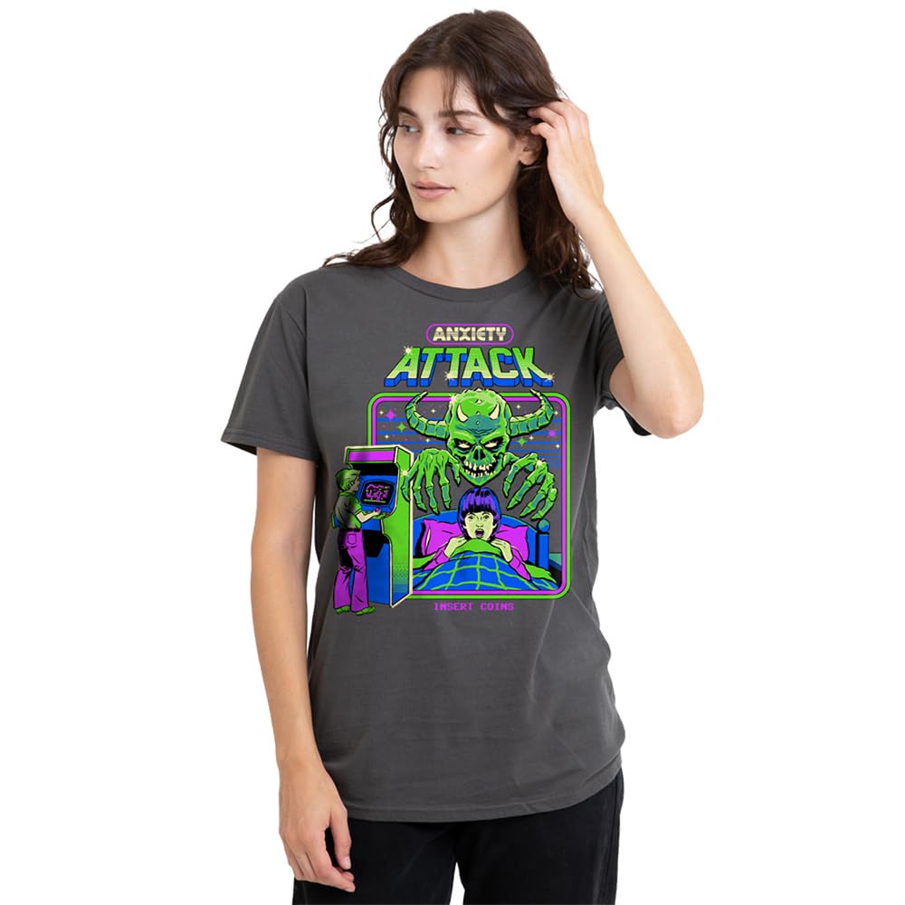 Steven Rhodes Anxiety Attack Ladies T Shirt, Black, Large
