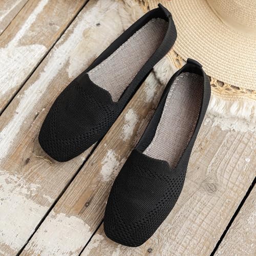Women's Fly Weave Flat Shoes Large Size Square Toe Flat Shoes Casual Comfortable One Foot Stirrups Work Single Shoes3