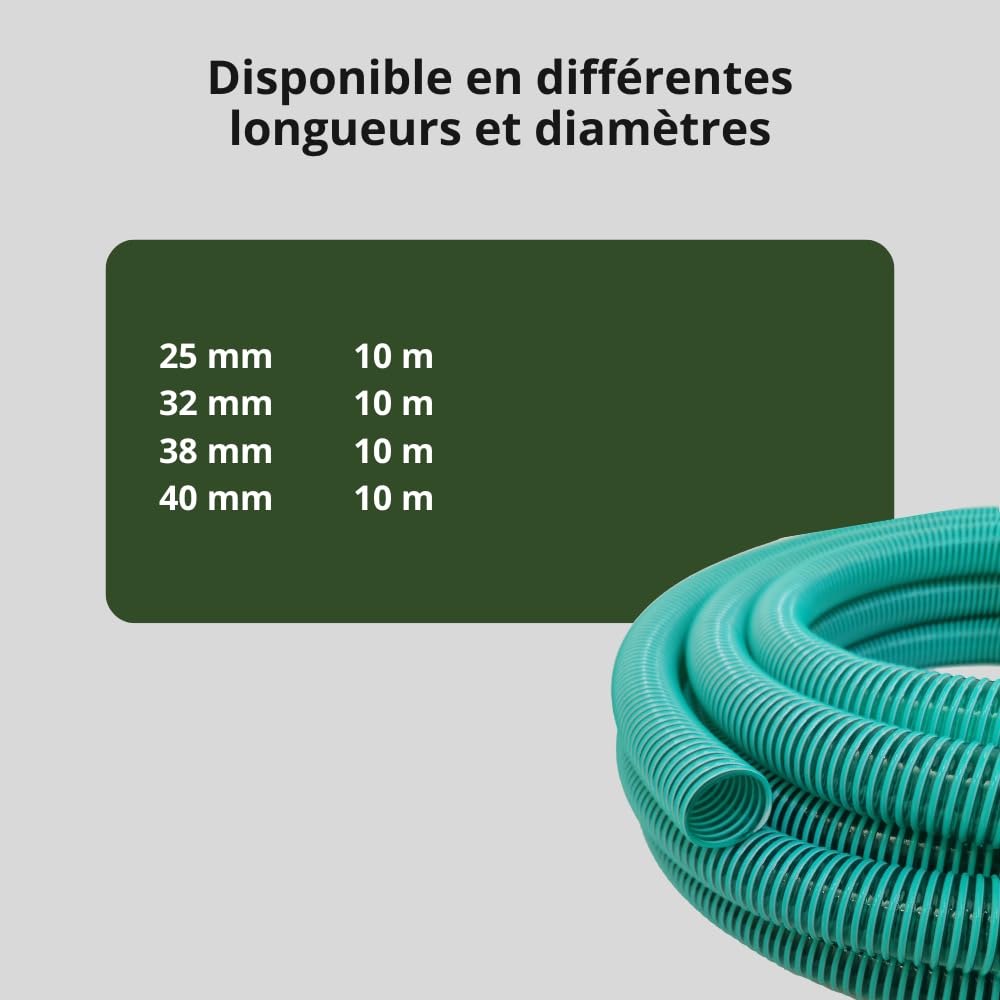 HeRo24 Tubo a spirale 25 mm 10 m tubo di aspirazione & tubo di pressione verde trasparente PVC con spirale di rinforzo per acqua, pompe, stagno e giardino