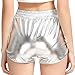 MAKARTHY Women's Metallic Shorts Elastic Waist Shiny Sparkly Rave Pants (X-Large, Silver)