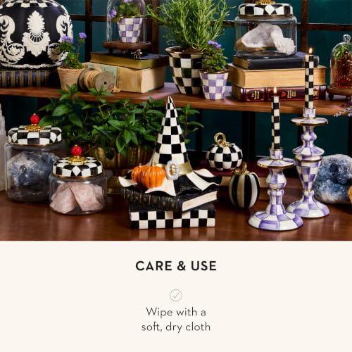 Image of MACKENZIE-CHILDS Resin Witch Hat on Books, Black-and-White Courtly Check