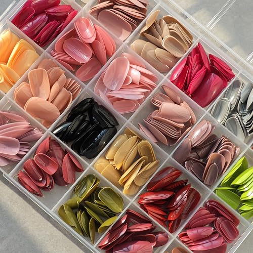 Image of 576Pcs Oval Press on Nails 24 Solid Color Stick on Nails Glossy False Nails Full Cover Glue on Nail Set for Women Nail Tip DIY