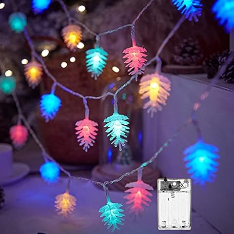 Arespark LED Fairy Lights, 6 m, 40 LED Pine Cones Light Curtain for Christmas Tree, 2 Lighting Modes, Colourful Christmas Lighting for Christmas, Wedding, Birthday, Valentine's Day, Fences, Stairs Cover
