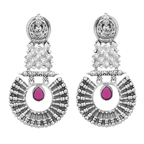 Aheli Vintage Inspired Indian Goddess Laxmi Antique Bohemian Oxidized Dangle Earrings Ethnic Wedding Tribal Fashion Jewelry for Women Teen Girls