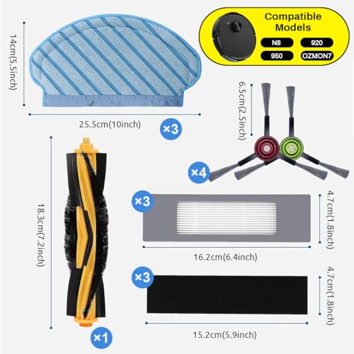 Image of HASTHIP Filter Brush Mop Cloth Set for Ecovacs Deebot Ozmo 920 950 T5 N5 N8 T5 Max, T5 Power Vacuum Deebot N8 Replacement Accessories for Deebot.