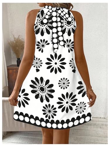 Image of Floerns Women's Sleeveless Floral Print Sundress Halter Neck A Line Short Dress