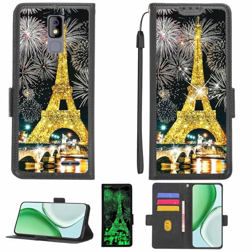Aroepurt Case Compatible for IMO S2 Monqi Phone Case Flip Cover [with Tempered Glass Screen Protector][RFID Blocking][Gold Glitter+Luminous] LPT-TT