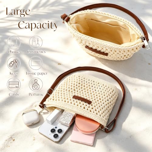 Image of Straw Bag Beach Purse Summer Purses for Women Vacation Handbags Woven Crossbody Bags Straw Shoulder Bag