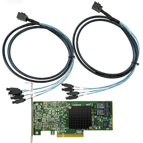 Image of SAS HBA Card Compatible with LSI 9300-8i IT Mode PCIe SATA Expansion Card, 8-Port 12Gbps PCIe 3.0, SAS Expander Support, HBA Controller with 2X SFF-8643 to 4X SATA Cables for ZFS TrueNAS unRAID NAS