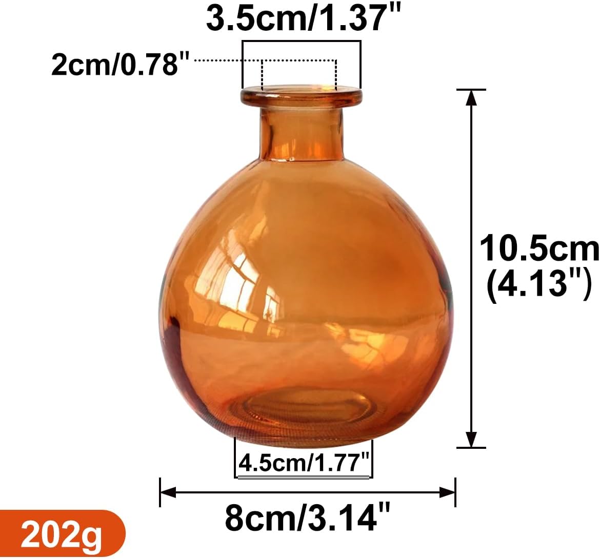 Clear Decorative Vases Small Glass Bottles Flower Vase for Flower Arrangement Party Table Centerpieces (Orange,3.14" x 4.13")