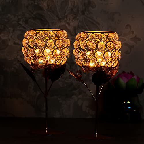 Webelkart Gold Color Square Metal Bird Cage Tea Light Holder With Flower Vine For Home Décor (Pack Of 2) #TOP2