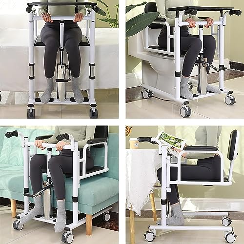 Patient Transfer Lift Chair with180°Split Seat and Potty Wheelchair - Hydraulic Patient Lift for Home Transport Chair Adjustable Height for Elderly and Disabled (Blue) - Thumbnail 6