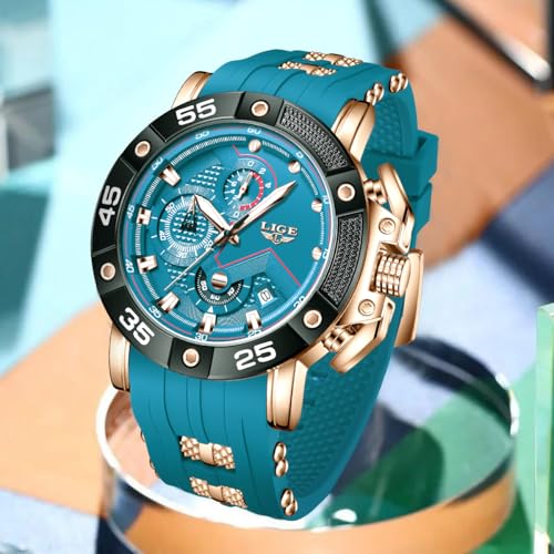 Image of LIGE Unique Mens Wristwatch Fashion Multifunction Chronograph with Calendar Quartz Analog Watch Waterproof Outdoor Sport Watch for Men Casual