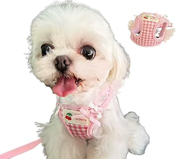 Yucahype Harness for Pet Dogs and Cats, Collar, Lead, Lightweight, Adjustable, Easy to Put On and Take Off, Fashionable, Cute, Checkered Pattern, Popular, Ultra Small Dogs, Small Dogs, Medium Dogs