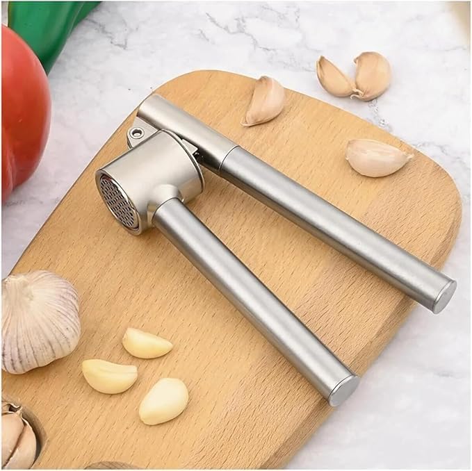 VIVALUXE Paslanmaz çelik sarımsak presi, sarımsak kesici, sarımsak ezici, sağlam paslanmaz çelik saplı, pratik bir mutfak yardımcısı ve mutfak aleti, 15,8 x 5 cm