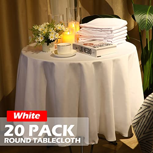 20 Pack 48 Inch Round Tablecloths For 20-36 Inch Polyester Fabric Round Tables Quality Washable Round Table Covers Wrinkle Free Circle Table Cloths For Restaurant Wedding Banquet Party (White) #TOP6