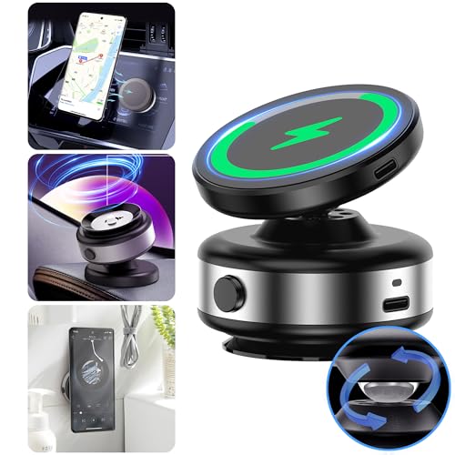 Foluu Caricatore wireless magnetico per auto, supporto per telefono girevole a 360°, supporto magnetico su entrambi i lati e assorbimento sottovuoto, per parabrezza, cruscotto, cucina, camera da Foluu Caricatore wireless magnetico per auto, supporto per telefono girevole a 360°, supporto magnetico su entrambi i lati e assorbimento sottovuoto, per parabrezza, cruscotto, cucina, camera da