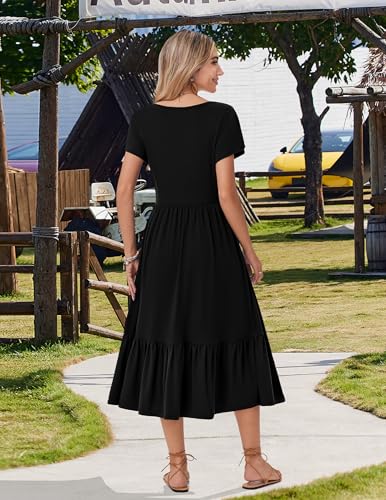 Image of Zeagoo Women Summer Midi A Line Dress Short Sleeve Casual Flowy Tiered Beach Long Sundress with Pockets 2026 Vacation Travel