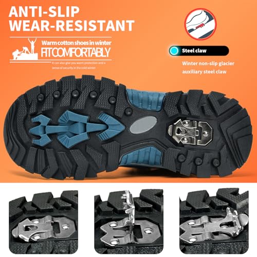 Littleplum Kids Snow Hiking Boots Antiskids Waterproof Booties Outdoor Shoes for Boys Girls Lake Blue Size 8 Big Kid